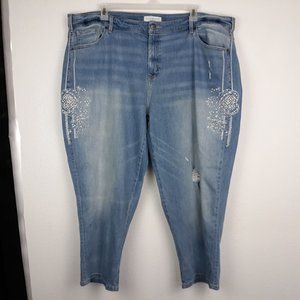 Lane Bryant Women's Girlfriend Crop Jeans Size 26 Mid Rise Stretch Embellished